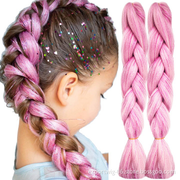 Wholesale Jumbo Braiding Hair With Glitter Hair Tinsel African Shiny Braids Hair Extensions 24inch For Festival Party Box Braid